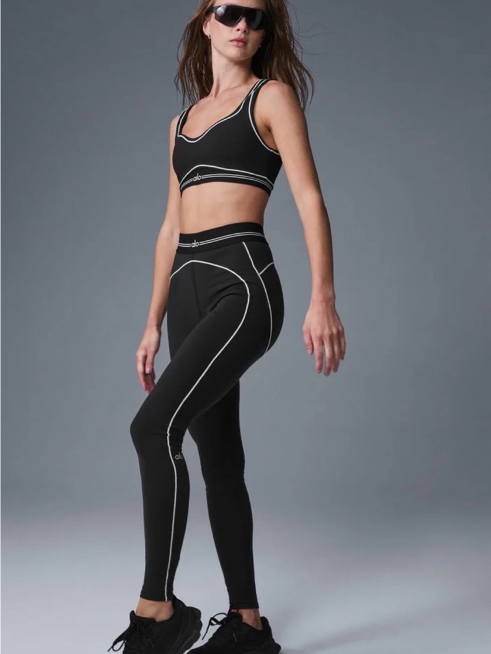 ALO Yoga Black Sports Bra with White Contrast Trim